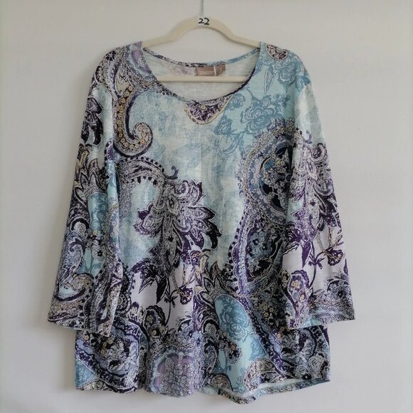 Y2K Chico's Womens Multicolor Paisley Print Whimsigoth Blouse Top - Picture 6 of 7
